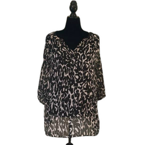 Chico’s Animal Print Black & White Chiffon Polyester Blouse Size 3 - XL